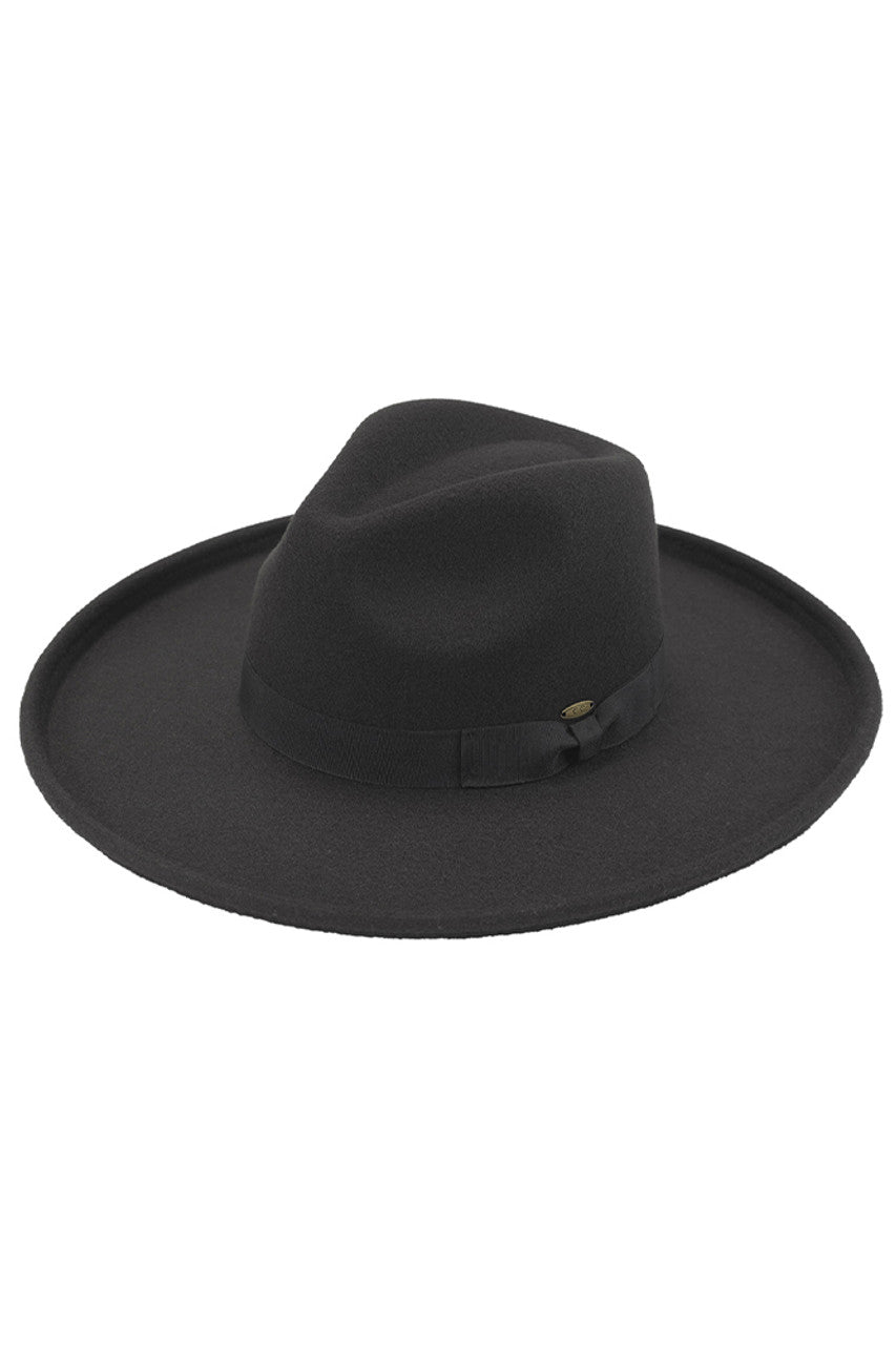 Black C.C Rolled Edge Brim Vegan Felt Hat is a stylish and sustainable choice for any fashion-conscious individual. Made from high-quality vegan felt material, this hat features a rolled-edge brim design for a classic yet modern look. Perfect for any occasion, you can showcase your fashion sense while also supporting ethical and animal-friendly practices.