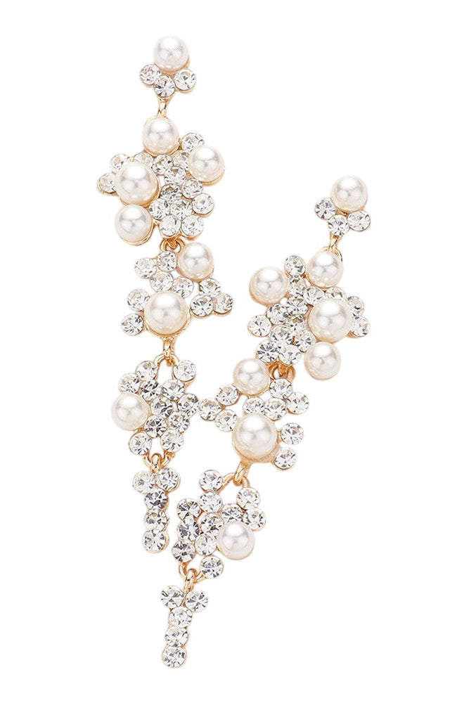 Pearl Crystal Rhinestone Vine Drop Evening Earrings. Get ready with these bright earrings, put on a pop of color to complete your ensemble. Perfect for adding just the right amount of shimmer & shine and a touch of class to special events. Perfect Birthday Gift, Anniversary Gift, Mother's Day Gift, Graduation Gift.