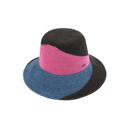 Black Hot Pink Denim C.C Handmade Two-Tone Paper Crochet Sun Hat Beach Hat, eco-friendly hat whether basking under the sun at the beach, by the pool & kicking back with friends at the lake, a great hat keeps you cool. Perfect Birthday Gift, Mother's Day Gift, Anniversary Gift, Vacation Getaway, Thank you Gift, Color Hat, Crochet Straw Hat