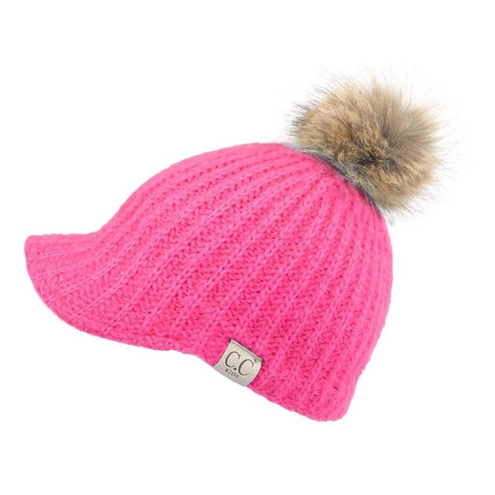 Candy Pink C.C Kids Cable Knitted Brim Beanie Faux Fur Pom Pom Warm Winter Hat; reach for this classic toasty hat to keep you nice and warm in the chilly winter weather, the wintry touch finish to your outfit. Perfect Gift Birthday, Christmas, Holiday, Anniversary, Stocking Stuffer, Secret Santa, Valentine's Day, Loved One, BFF
