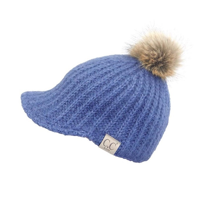 Dark Denim C.C Kids Cable Knitted Brim Beanie Faux Fur Pom Pom Warm Winter Hat; reach for this classic toasty hat to keep you nice and warm in the chilly winter weather, the wintry touch finish to your outfit. Perfect Gift Birthday, Christmas, Holiday, Anniversary, Stocking Stuffer, Secret Santa, Valentine's Day, Loved One, BFF