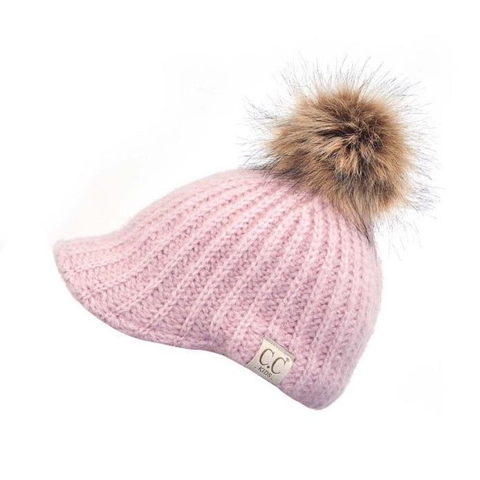 Rose C.C Kids Cable Knitted Brim Beanie Faux Fur Pom Pom Warm Winter Hat; reach for this classic toasty hat to keep you nice and warm in the chilly winter weather, the wintry touch finish to your outfit. Perfect Gift Birthday, Christmas, Holiday, Anniversary, Stocking Stuffer, Secret Santa, Valentine's Day, Loved One, BFF