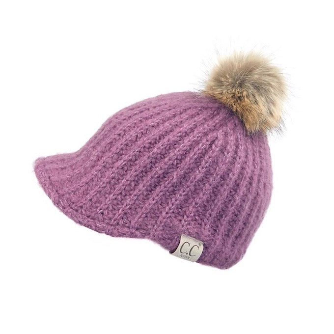 Violet C.C Kids Cable Knitted Brim Beanie Faux Fur Pom Pom Warm Winter Hat; reach for this classic toasty hat to keep you nice and warm in the chilly winter weather, the wintry touch finish to your outfit. Perfect Gift Birthday, Christmas, Holiday, Anniversary, Stocking Stuffer, Secret Santa, Valentine's Day, Loved One, BFF