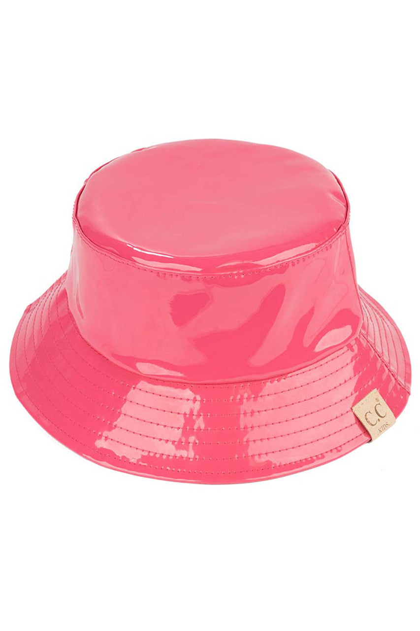 C.C Kids Shiny Reflective Enamel Rain Bucket Hat - Hot Pink - Bucket Hats