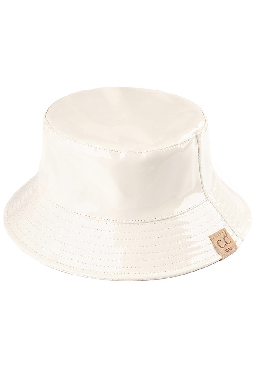 C.C Kids Shiny Reflective Enamel Rain Bucket Hat - Ivory - Bucket Hats