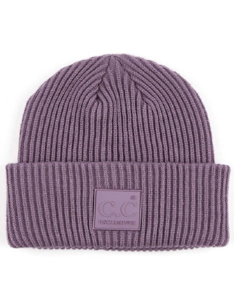 Violet C.C Solid Ribbed Knit Beanie With Rubber Patch Comfy Warm Winter Hat; reach for this classic toasty hat to keep you nice n warm in the chilly winter weather, the wintry touch finish to your outfit. Perfect Gift Birthday, Christmas, Holiday, Anniversary, Stocking Stuffer, Secret Santa, Valentine's Day, Loved One, BFF