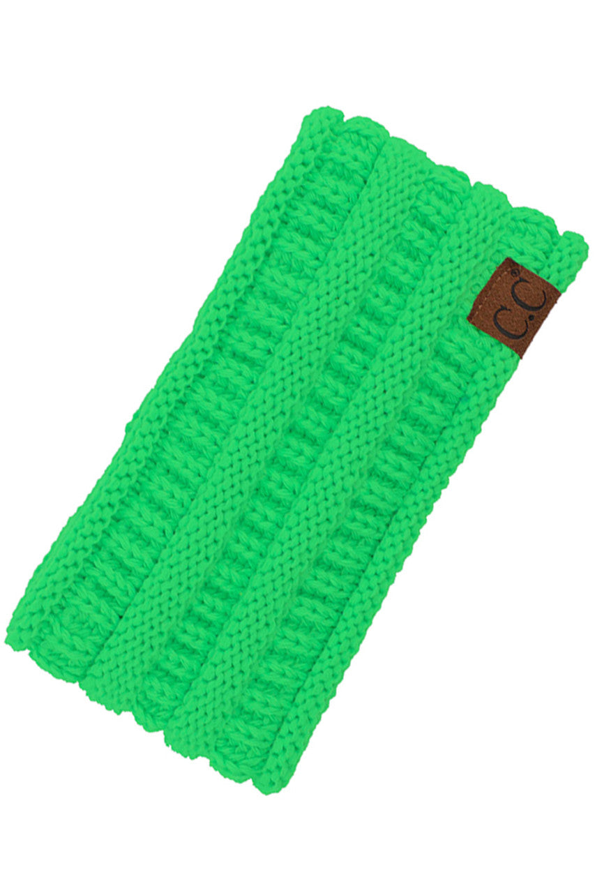 C.C Solid Ribbed Ponytail Headband Ear Warmer Earmuff - Neon Lime - Earmuffs