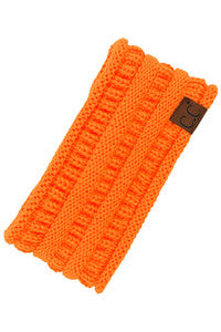 C.C Solid Ribbed Ponytail Headband Ear Warmer Earmuff - Neon Orange - Earmuffs
