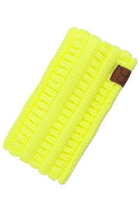 C.C Solid Ribbed Ponytail Headband Ear Warmer Earmuff - Neon Yellow - Earmuffs
