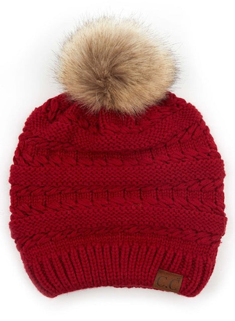 Chili Pepper C.C Decorative Tilted Whip Stitch Slouch Beanie Fur Pom Pom Winter Hat; reach for this classic toasty hat to keep you nice n warm in the chilly winter weather, the wintry touch finish to your outfit. Perfect Gift Birthday, Christmas, Holiday, Anniversary, Stocking Stuffer, Secret Santa, Valentine's Day, Loved One, BFF