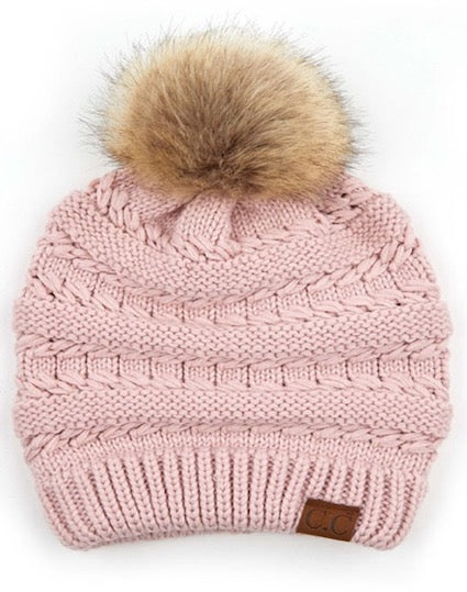 Rose C.C Decorative Tilted Whip Stitch Slouch Beanie Fur Pom Pom Winter Hat; reach for this classic toasty hat to keep you nice n warm in the chilly winter weather, the wintry touch finish to your outfit. Perfect Gift Birthday, Christmas, Holiday, Anniversary, Stocking Stuffer, Secret Santa, Valentine's Day, Loved One, BFF