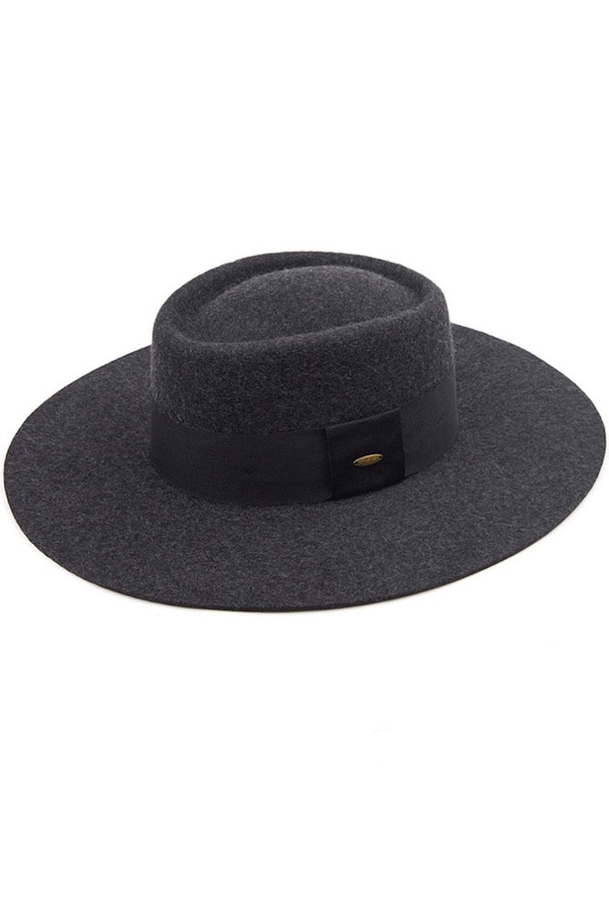 Dark Grey C.C Wool Felt Brim Detailed Panama Summer Sun Hat With Wide Band Trim; Unique, timeless & classic Summer Sun Fedora Hat has a wide strap trim material accent. Trendy Birthday, Holiday Gift, Christmas Gift, Regalo de Navided, Bad hair days, casual everyday wear, Anniversary Gift, Fall Outfit, Cool Fashion Fedora, Valentine's Day Gift