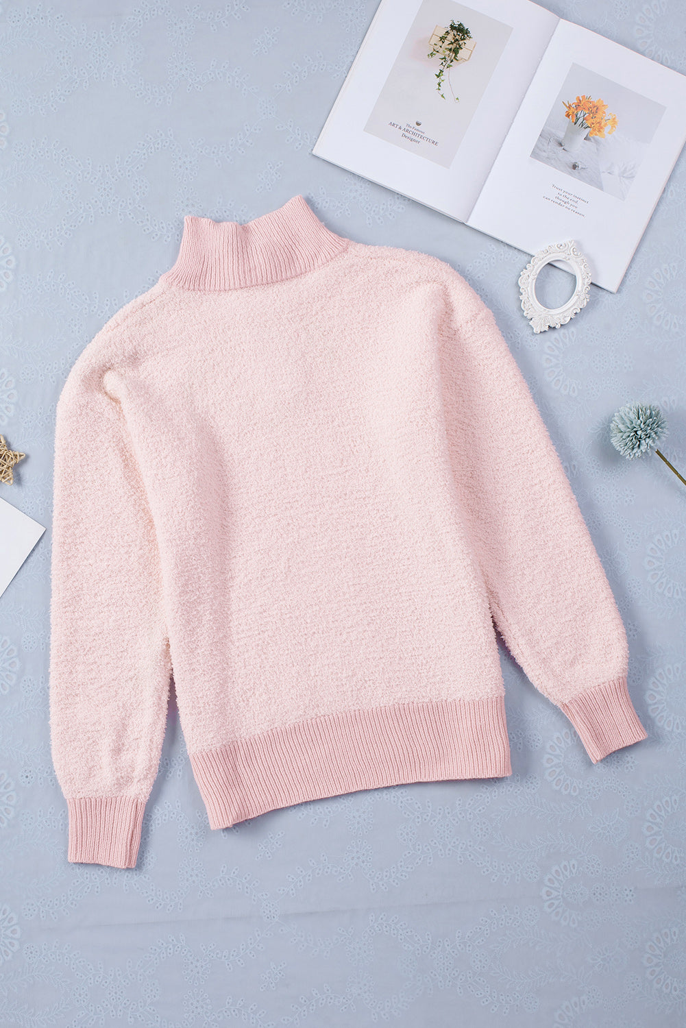 Button Detail Mock Neck Long Sleeve Sweater - Charming Charlie