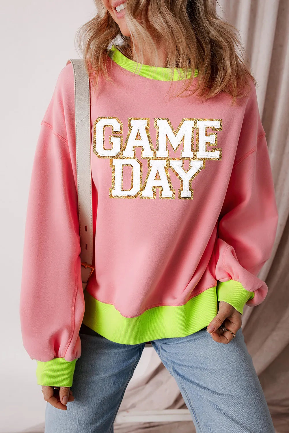 Letter Graphic Round Neck Long Sleeve Sweatshirt - Charming Charlie