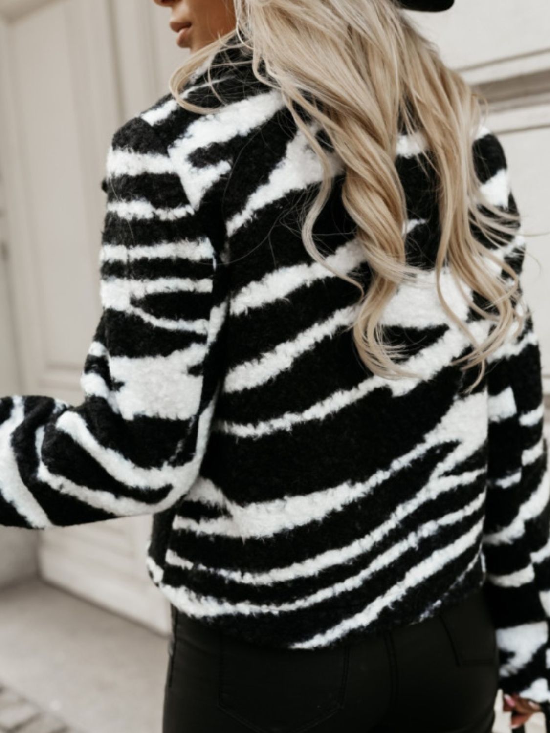 Fuzzy Animal Print Collared Neck Coat - Charming Charlie