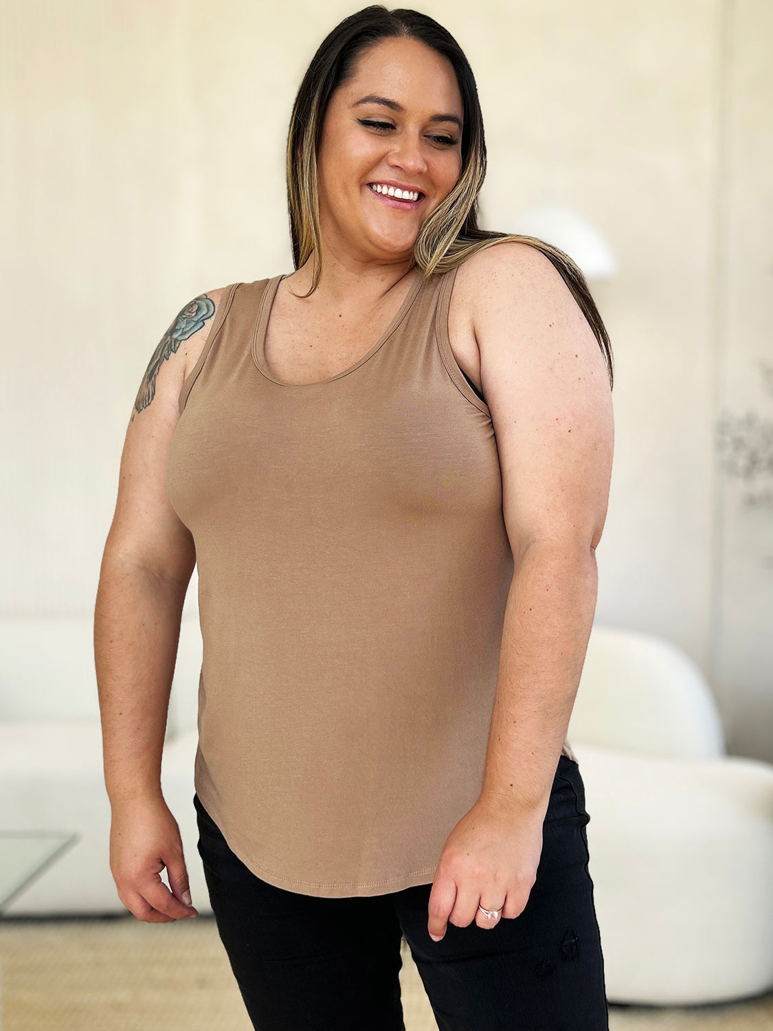 Basic Bae Full Size Round Neck Curved Hem Tank - Charming Charlie