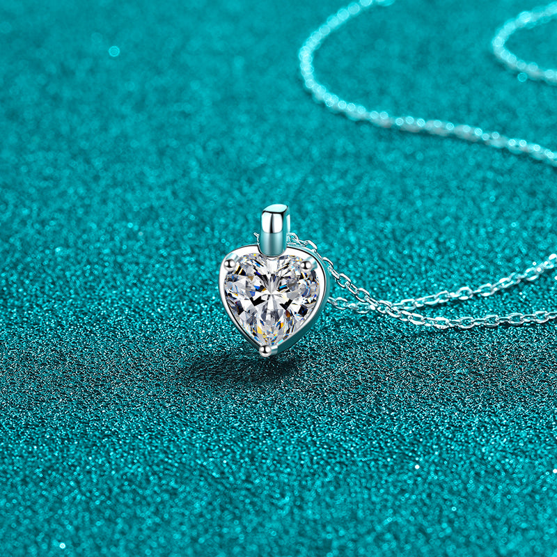 2 Carat Moissanite 925 Sterling Silver Heart Shape Necklace - Charming Charlie