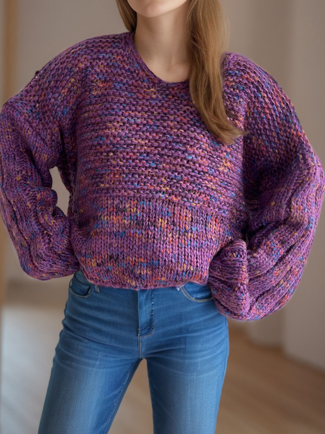 Dropped Shoulder Long Sleeve Sweater - Charming Charlie