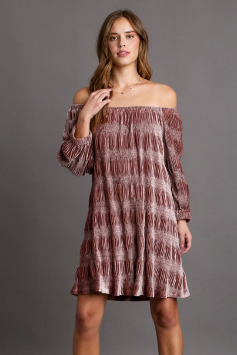 Umgee Off-Shoulder Balloon Sleeve Velvet Mini Dress - Charming Charlie