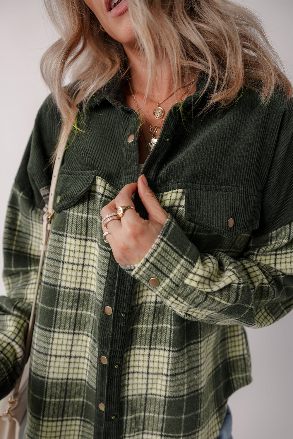 Snap Down Collared Neck Plaid Shacket - Charming Charlie