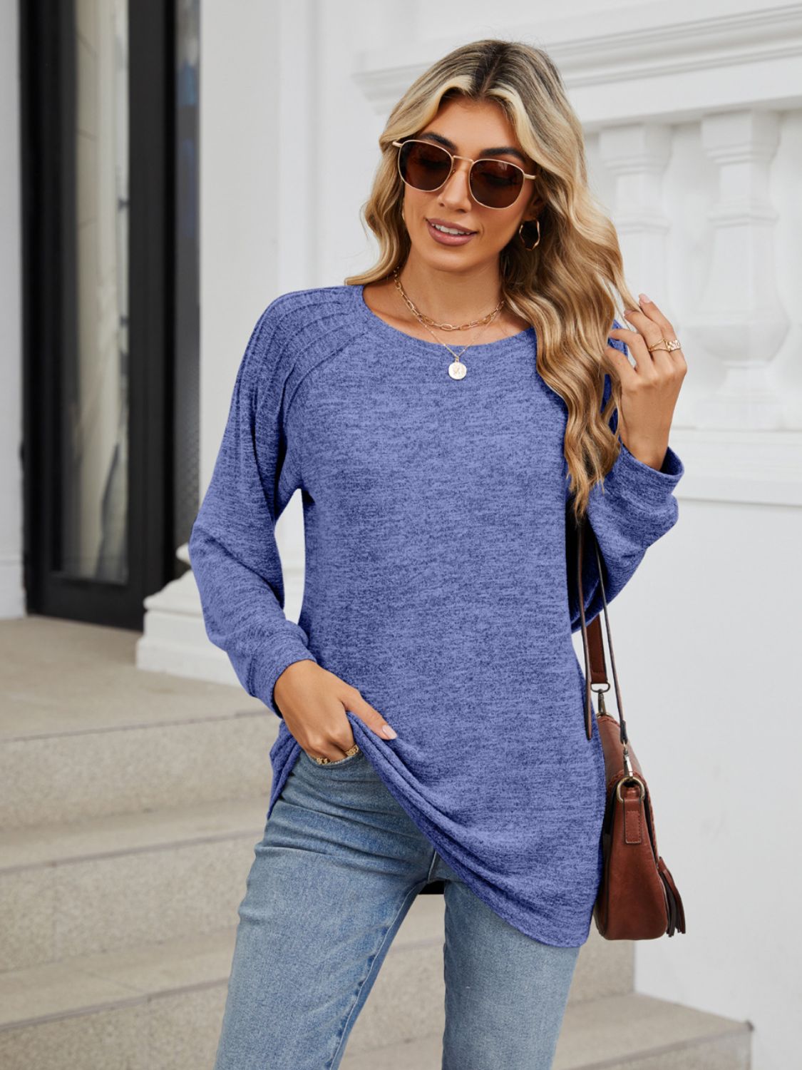 Round Neck Long Sleeve T-Shirt - Charming Charlie