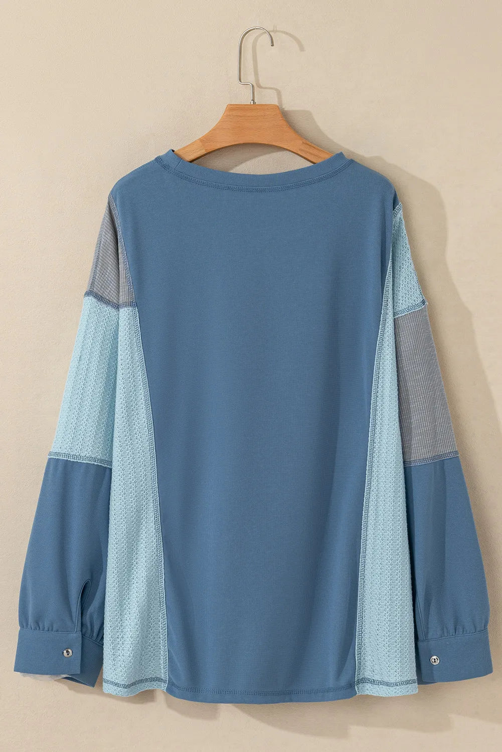 Patchwork Color Block Round Neck Long Sleeve Top - Charming Charlie