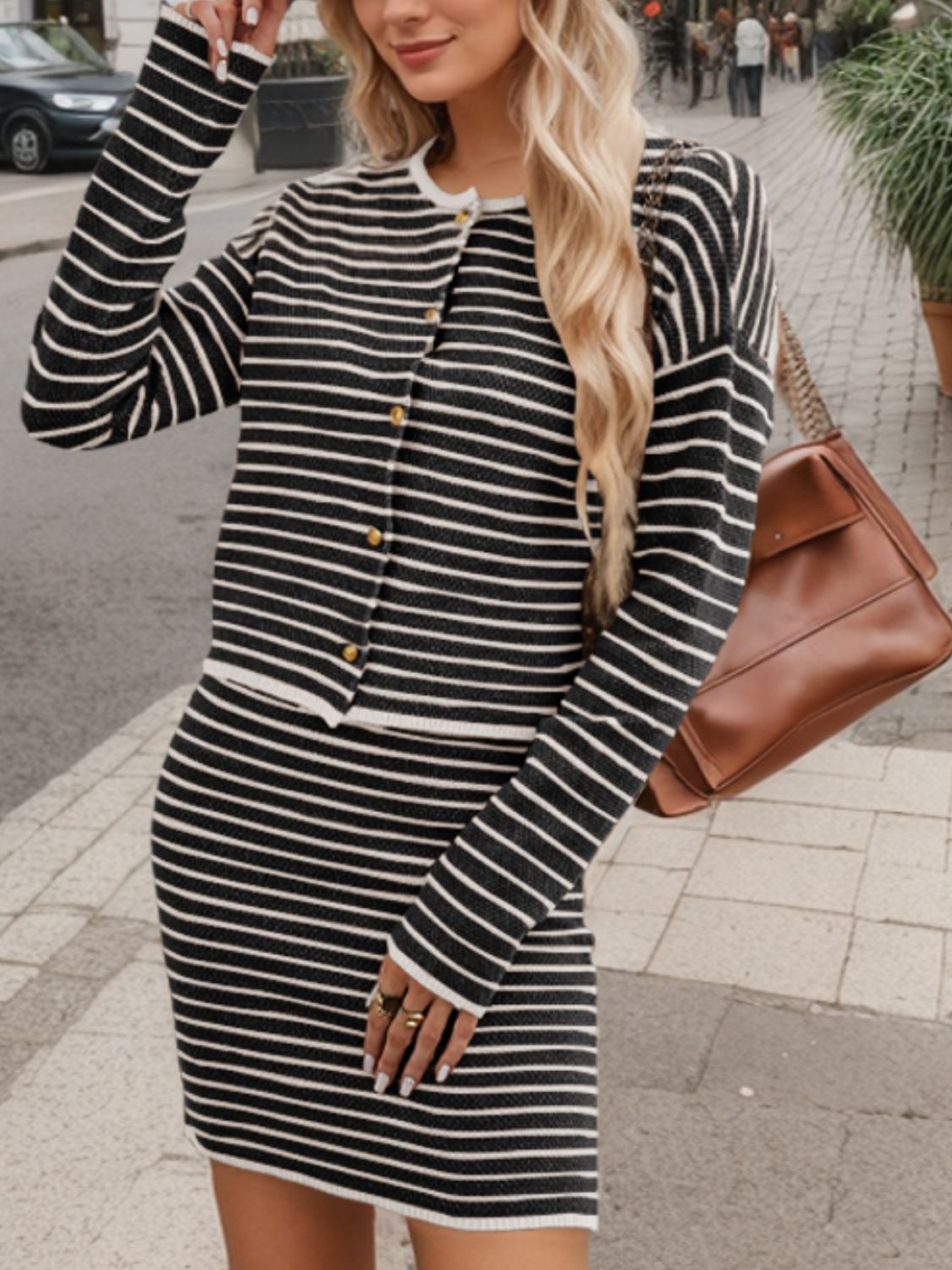 Striped Long Sleeve Top and Skirt Set - Charming Charlie