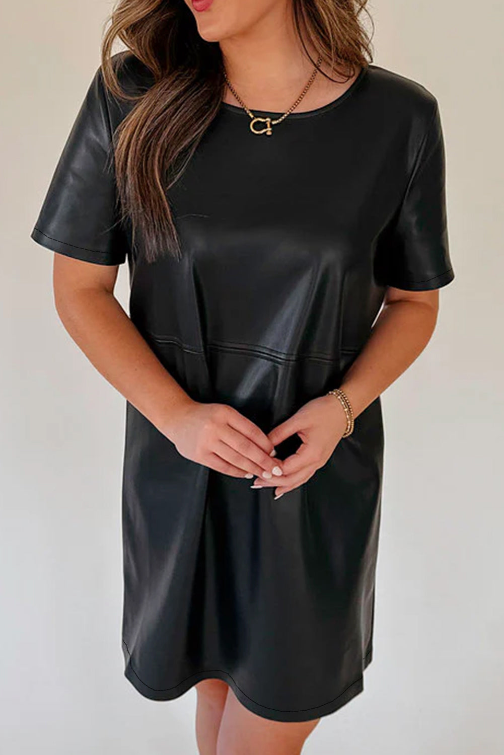 Round Neck Short Sleeve Mini Dress - Charming Charlie