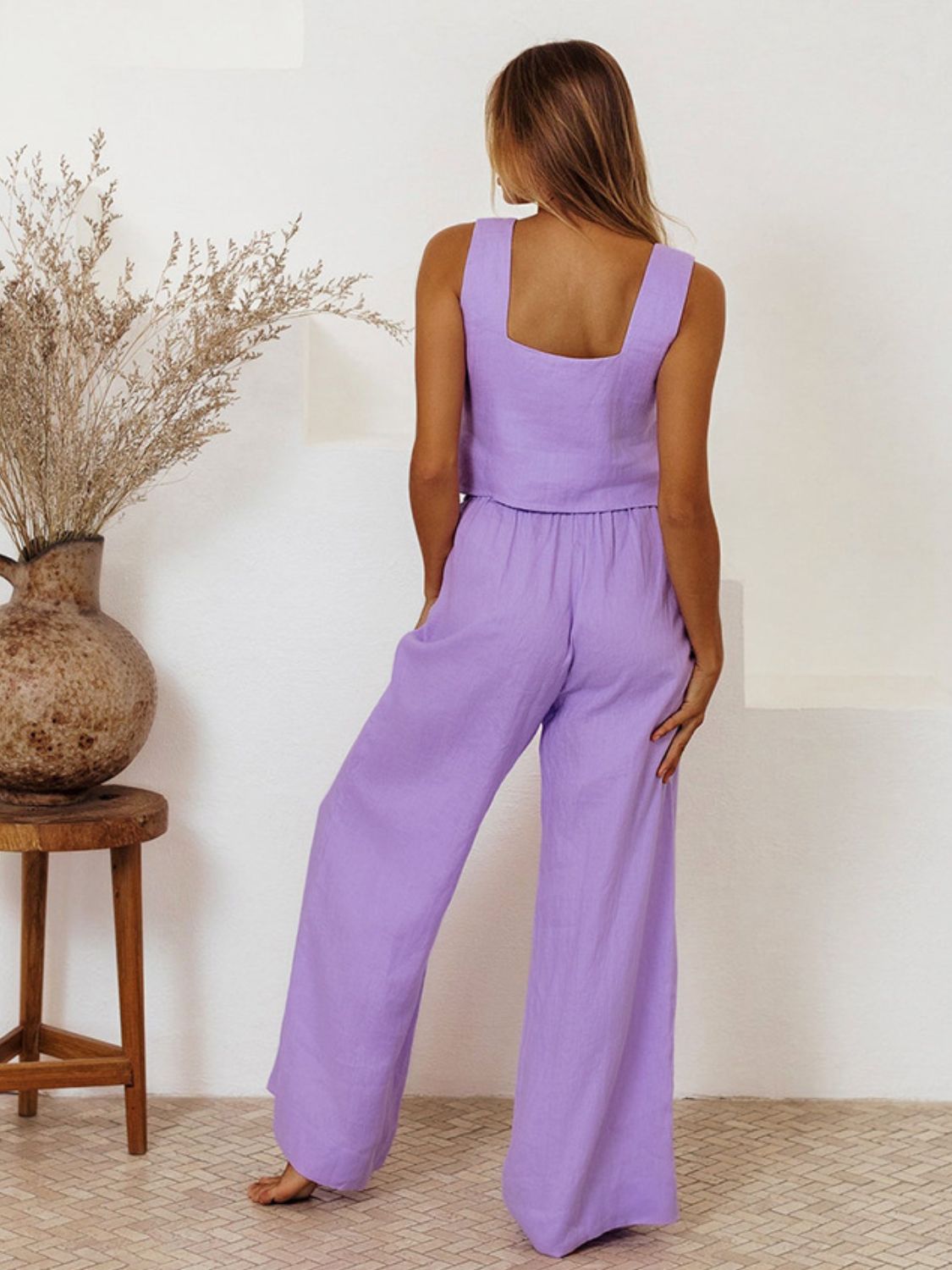 Square Neck Sleeveless Top and Pants Set - Charming Charlie