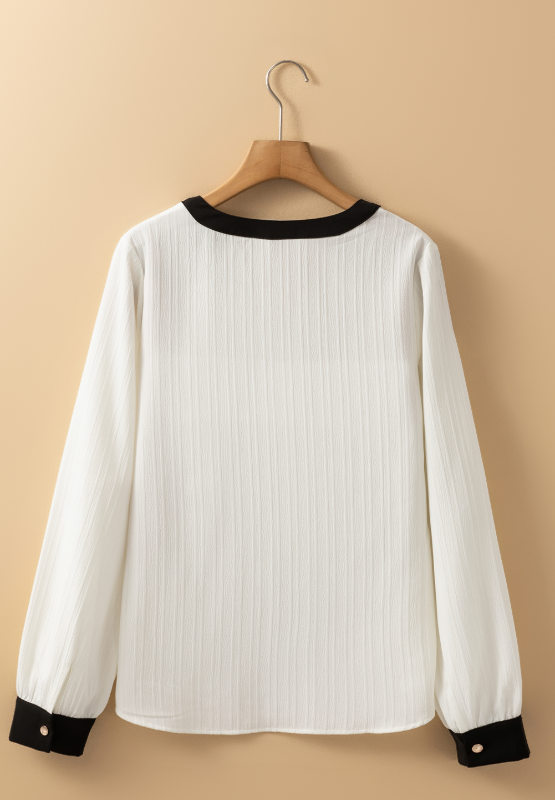 Contrast Notched Long Sleeve Blouse - Charming Charlie