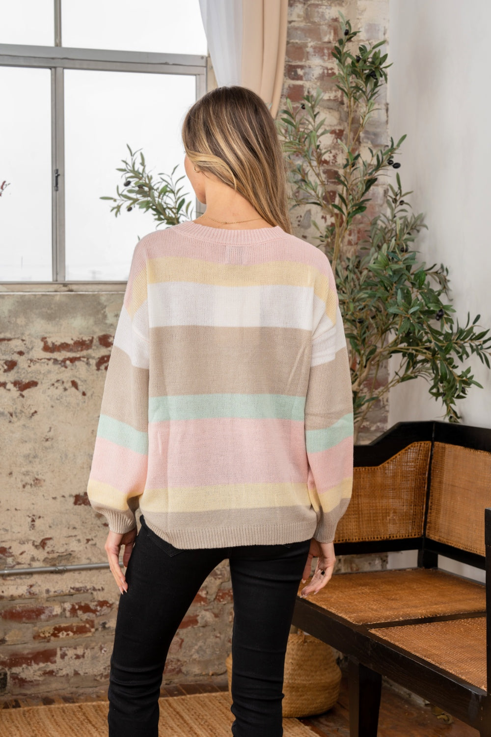 Sew In Love Full Size Color Block Round Neck Sweater - Charming Charlie
