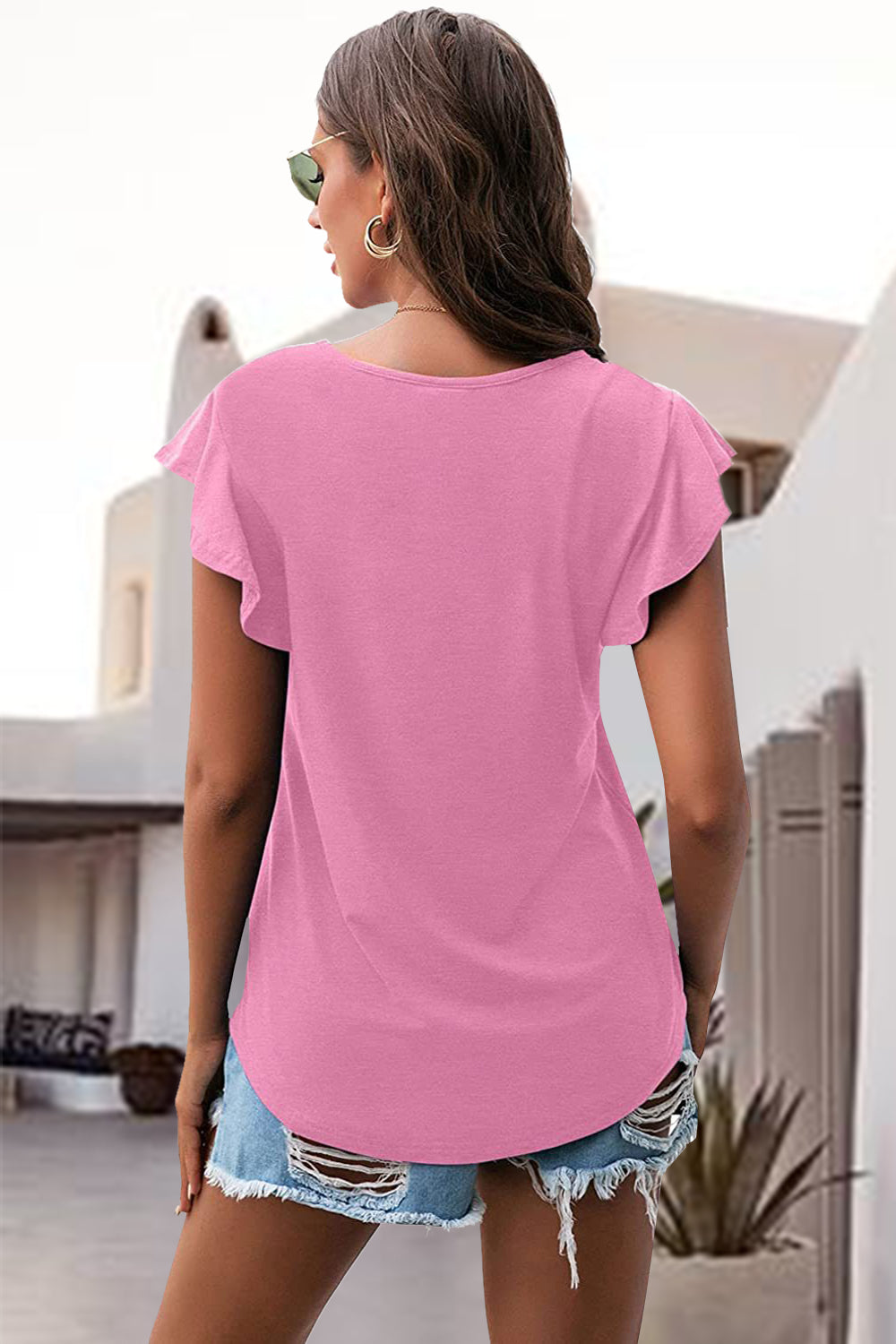 Ruffled Round Neck Cap Sleeve Blouse - Charming Charlie