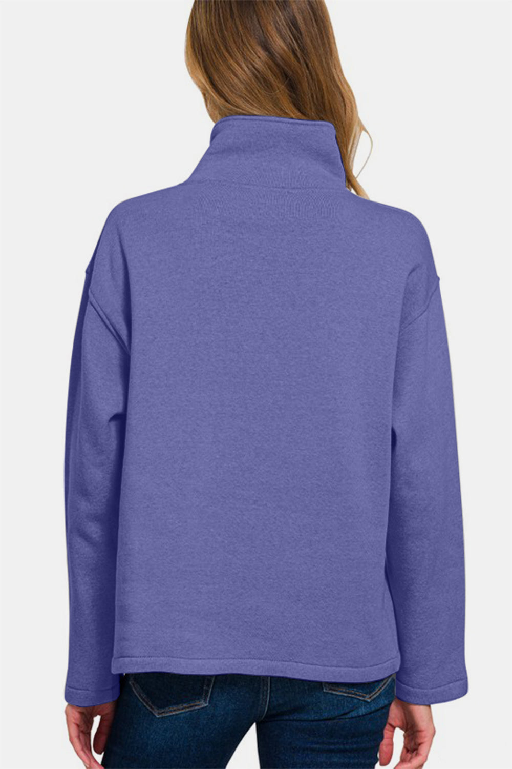 Zenana Turtleneck Half Snap Fleece Sweatshirt - Charming Charlie