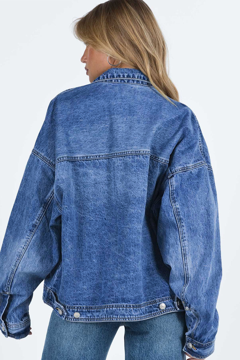 Collared Neck Button Up Denim Jacket - Charming Charlie