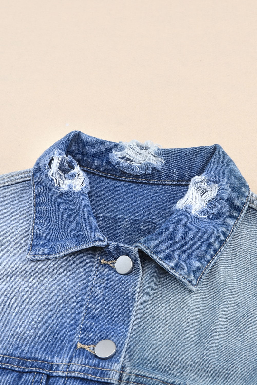 Distressed Button Up Drop Shoulder Denim Jacket - Charming Charlie