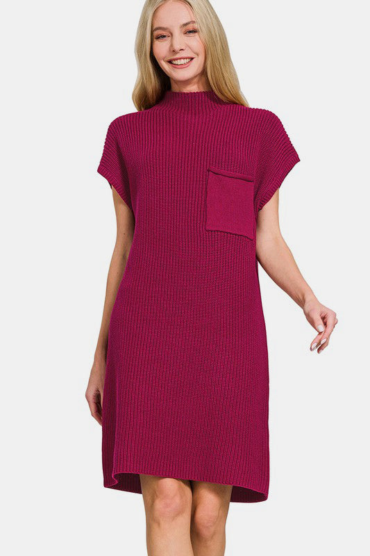 Zenana Mock Neck Short Sleeve Sweater Dress - Charming Charlie
