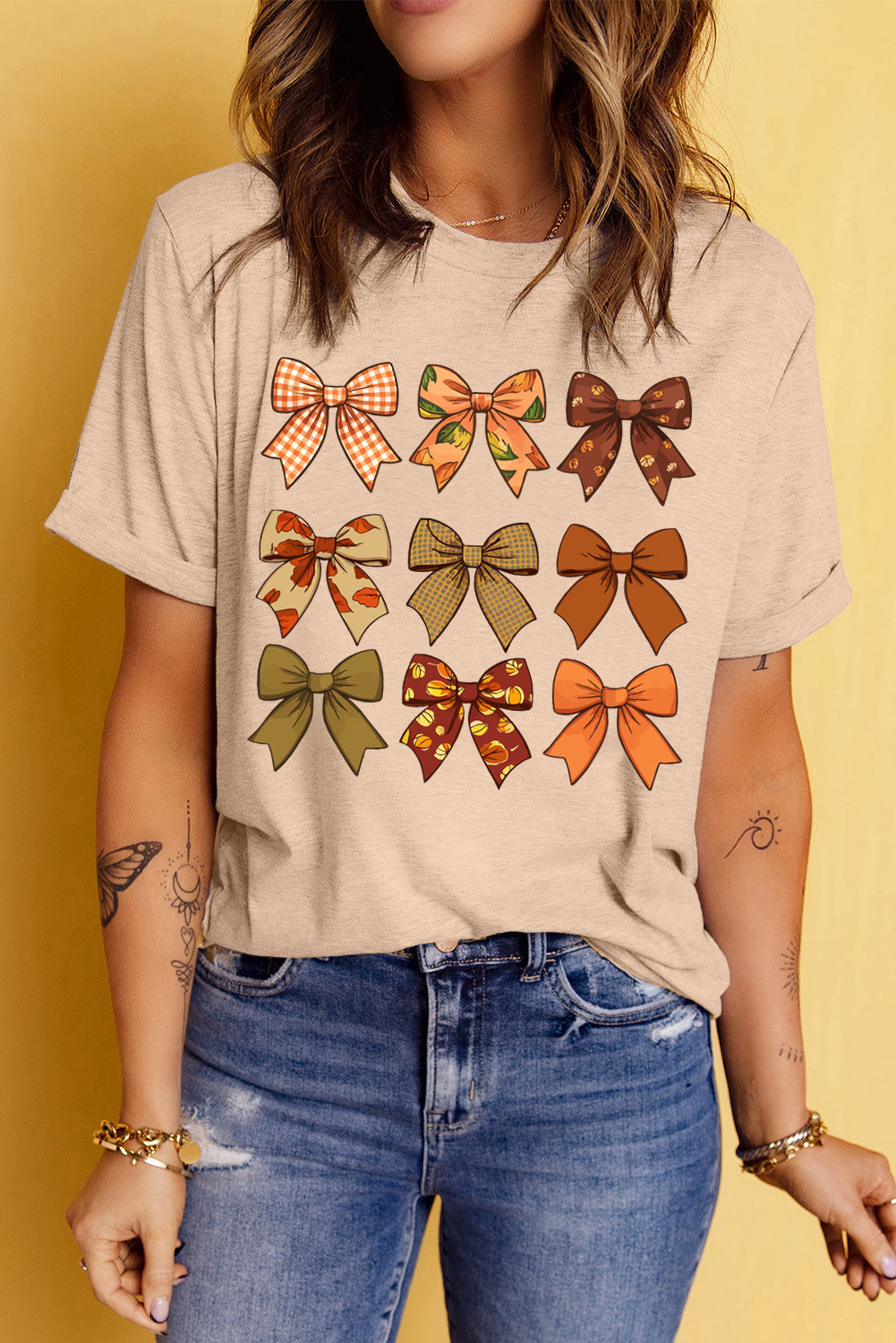 Bow Graphic Round Neck Short Sleeve T-Shirt - Charming Charlie