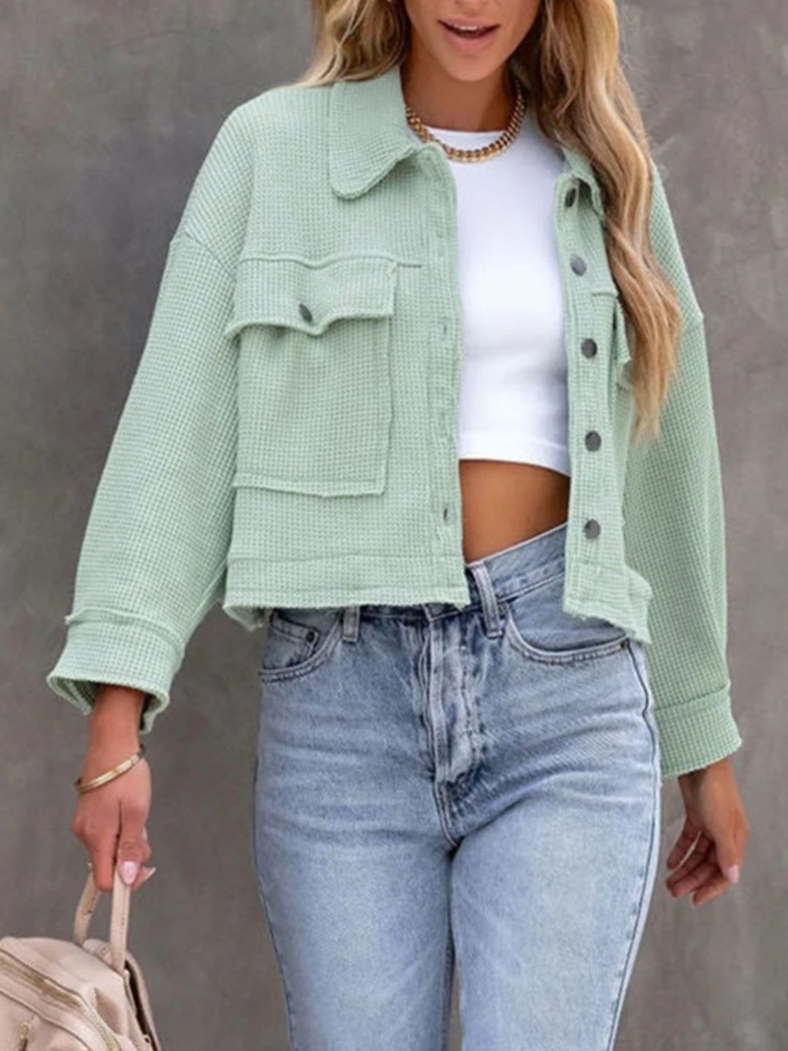 Button Up Long Sleeve Jacket - Charming Charlie