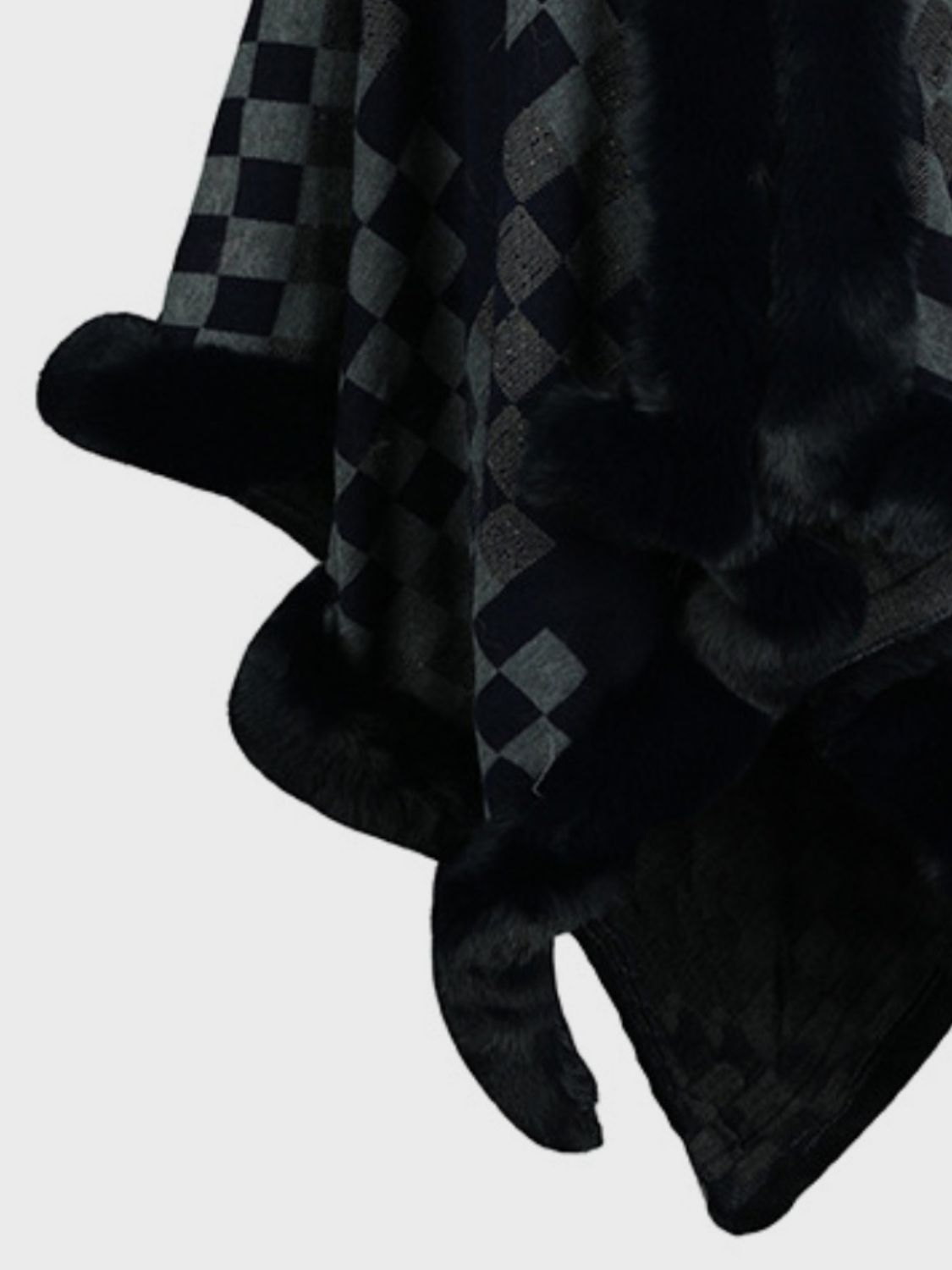 Fuzzy Checkered Long Sleeve Poncho - Charming Charlie
