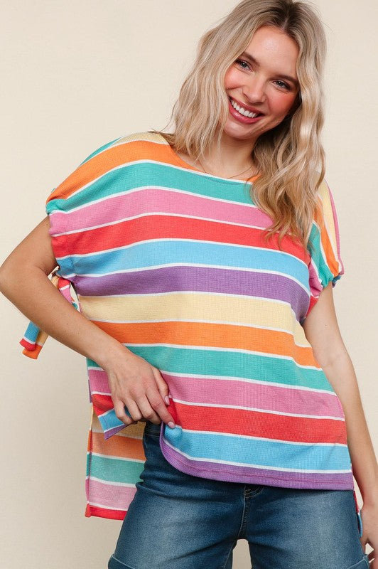 Feeling Bold Multicolor Stripe Dolman Bow Tie Sleeve Top - Charming Charlie