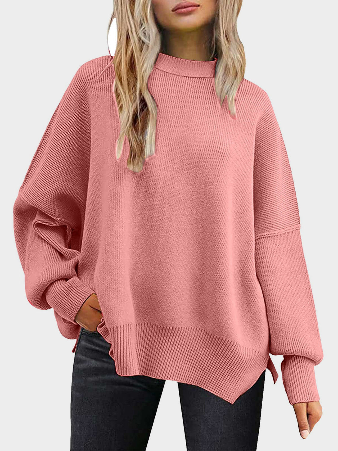 Round Neck Long Sleeve Sweater - Charming Charlie