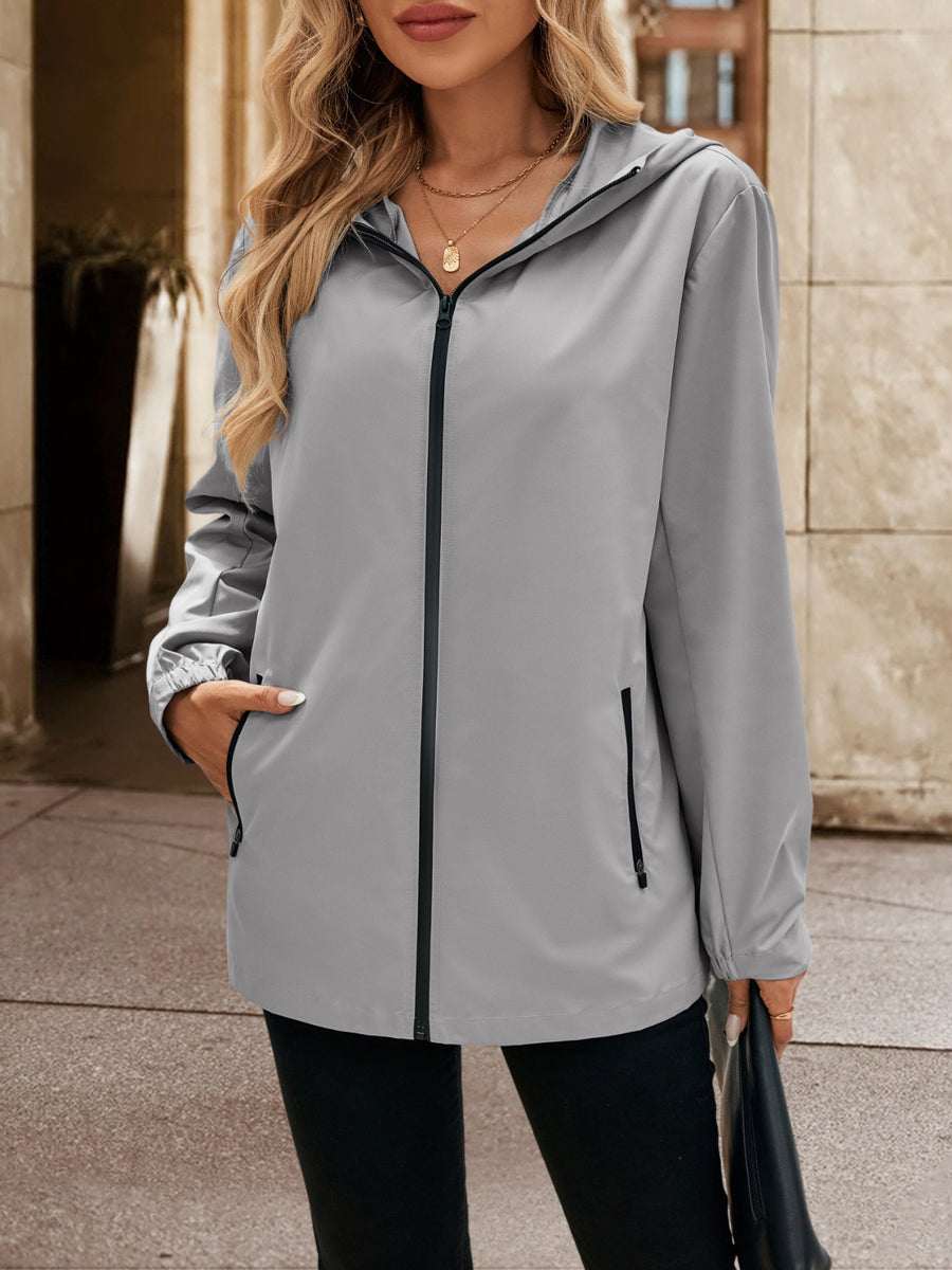 Cotton Zip-Up Jacket with Chest Pockets - Black, Ginger, Grey, Navy main image 1