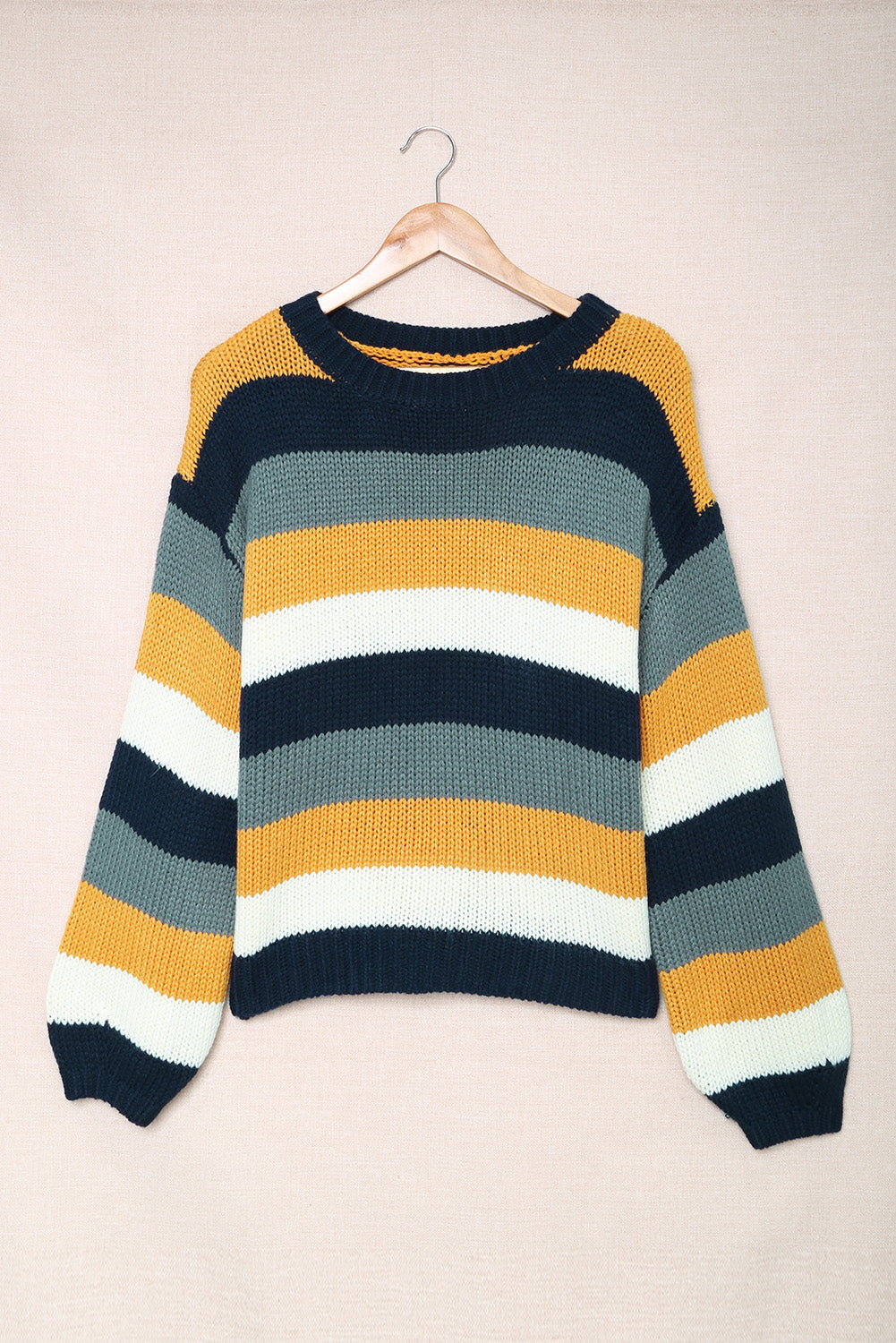 Color Block Round Neck Dropped Shoulder Sweater - Charming Charlie