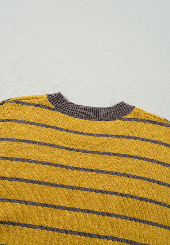 Flower Stripe Round Neck Long Sleeve Sweater - Charming Charlie