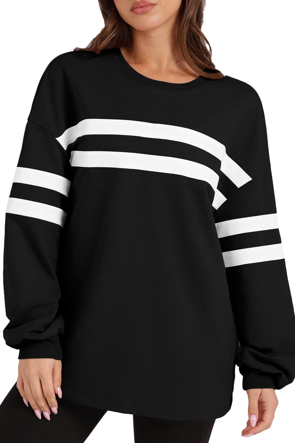 Lovelet Striped Round Neck Dropped Shoulder Sweatshirt - Charming Charlie