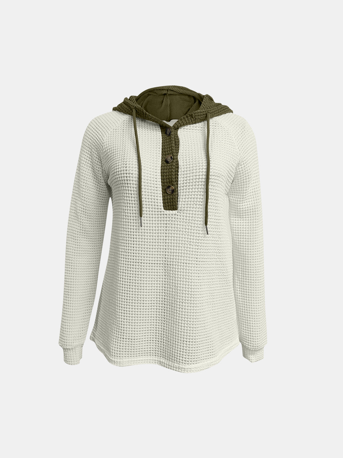 Full Size Waffle-Knit Contrast Long Sleeve Hoodie - Charming Charlie