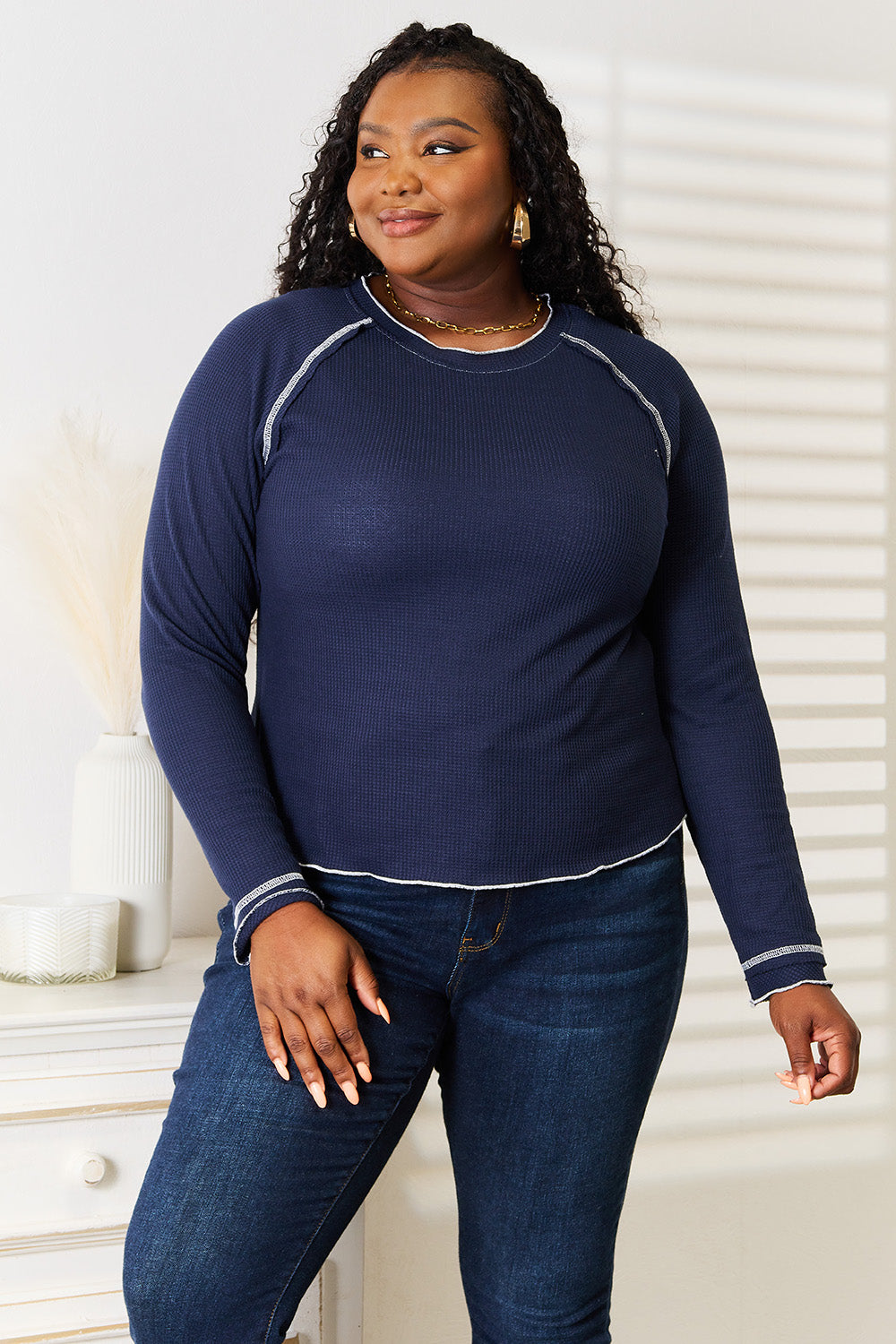 Basic Bae Long Raglan Sleeve Round Neck Top - Charming Charlie