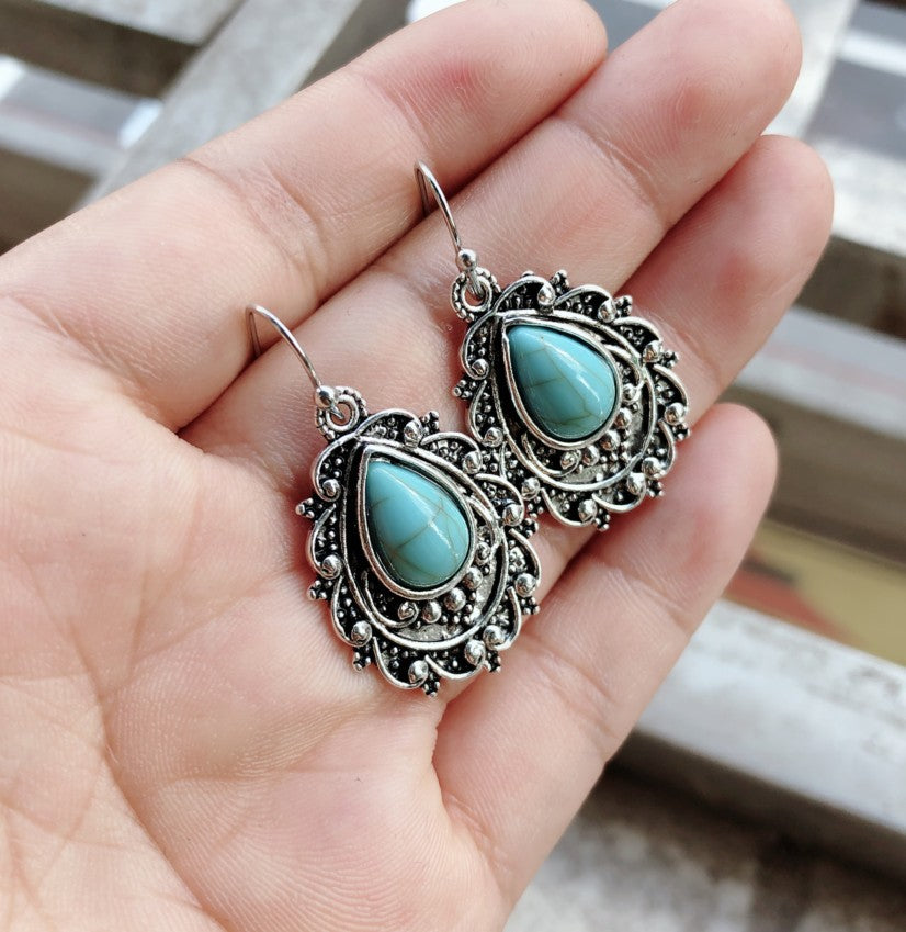 Artificial Turquoise Alloy Teardrop Dangle Earrings - Charming Charlie