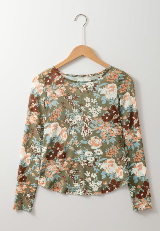 Floral Round Neck Long Sleeve T-Shirt - Charming Charlie