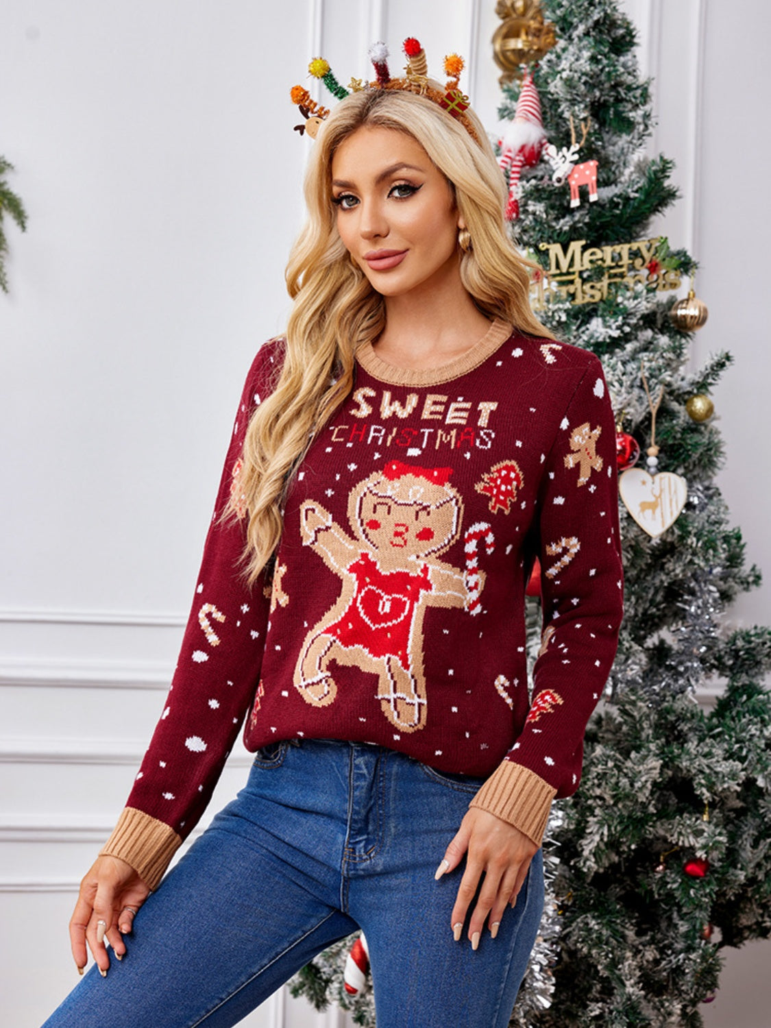 Gingerbread Round Neck Long Sleeve Sweater - Charming Charlie
